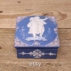 Vintage Wedgwood Blue Jasperware by Schafer and Vater- Square Vanity Jewelry Box Children Design