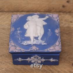 Vintage Wedgwood Blue Jasperware by Schafer and Vater- Square Vanity Jewelry Box Children Design