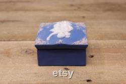 Vintage Wedgwood Blue Jasperware by Schafer and Vater- Square Vanity Jewelry Box Children Design