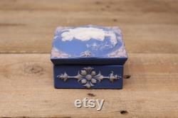 Vintage Wedgwood Blue Jasperware by Schafer and Vater- Square Vanity Jewelry Box Children Design