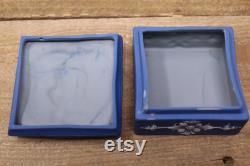 Vintage Wedgwood Blue Jasperware by Schafer and Vater- Square Vanity Jewelry Box Children Design