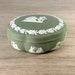Vintage Wedgwood Jasper Scalloped Candy Box Powder Jar White on Sage Green 5 W