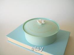 Vintage White Blossom by Mary King Dusting Powder BOX, Pale Blue with White Flower and Gold Accents