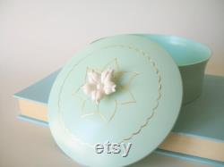 Vintage White Blossom by Mary King Dusting Powder BOX, Pale Blue with White Flower and Gold Accents