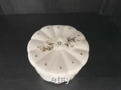 Vintage White Plastic Container by Menda Co. Powder Box with Rhinestone Lid Vanity Decor