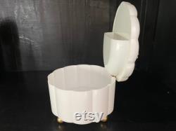 Vintage White Plastic Container by Menda Co. Powder Box with Rhinestone Lid Vanity Decor