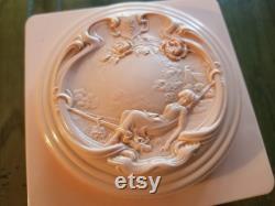 Vintage White Shoulders by Evyan Decorative Repoussé Art Nouveau Vanity Box Filled with Fragrant Dusting Powder and Puff NOS