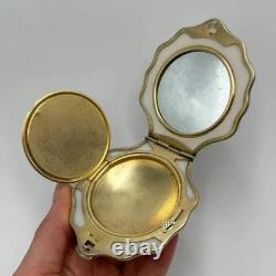 Vintage Women's Gilt USSR Silver 875 Compact Powder Box Shell Mirror Signed 86gr