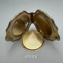 Vintage Women's Gilt USSR Silver 875 Compact Powder Box Shell Mirror Signed 86gr
