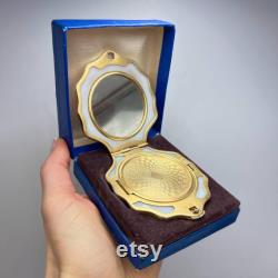Vintage Women's Gilt USSR Silver 875 Compact Powder Box Shell Mirror Signed 95gr