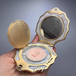 Vintage Women's Gilt USSR Silver 875 Compact Powder Box Shell Mirror Signed 95gr