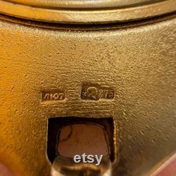 Vintage Women's Gilt USSR Silver 875 Compact Powder Box Shell Mirror Signed 95gr