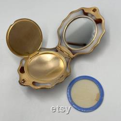Vintage Women's Gilt USSR Silver 875 Compact Powder Box Shell Mirror Signed 96gr