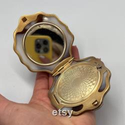 Vintage Women's Gilt USSR Silver 875 Compact Powder Box Shell Mirror Signed 96gr