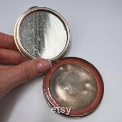 Vintage Women's USSR Silver 875 Compact Powder Box Roses Mirror Signed 78 gr