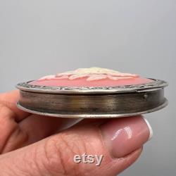 Vintage Women's USSR Silver 875 Compact Powder Box Roses Mirror Signed 78 gr