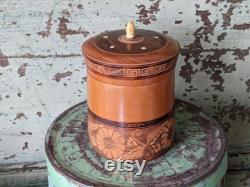 Vintage Wooden Hand Lacquered Marquetry Trinket Powder Box