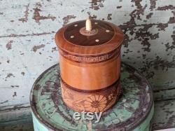 Vintage Wooden Hand Lacquered Marquetry Trinket Powder Box