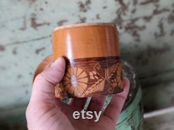 Vintage Wooden Hand Lacquered Marquetry Trinket Powder Box