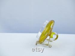 Vintage Yellow Crystal Etched to Clear Covered Vanity Box CHIPPED