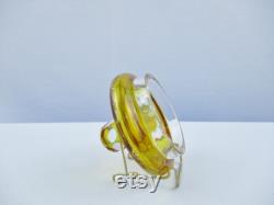 Vintage Yellow Crystal Etched to Clear Covered Vanity Box CHIPPED