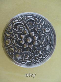 Vintage Yogya Djokja Silver Powder Box with Mirror, 800 1000, Handcrafted with Oriental Flowers and Foliage, Collectable, Gift