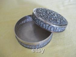 Vintage Yogya Djokja Silver Powder Box with Mirror, 800 1000, Handcrafted with Oriental Flowers and Foliage, Collectable, Gift