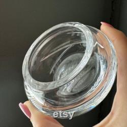 Vintage Yugoslavia Crystal Powder Jar with Handcrafted Floral Designs