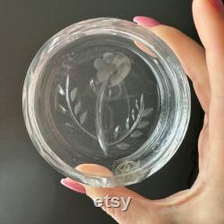 Vintage Yugoslavia Crystal Powder Jar with Handcrafted Floral Designs