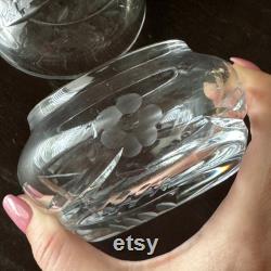 Vintage Yugoslavia Crystal Powder Jar with Handcrafted Floral Designs