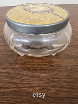 Vintage antique clear glass jar powder dish metal silver lid two Victorian ladies trinket dish bathroom vanity bedroom justwhatyourelookin4