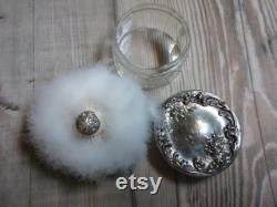 Vintage antique down powder puff and jar FandB monogrammed