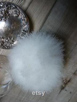 Vintage antique down powder puff and jar FandB monogrammed