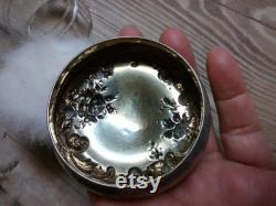 Vintage antique down powder puff and jar FandB monogrammed