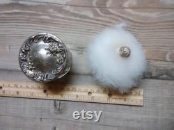 Vintage antique down powder puff and jar FandB monogrammed