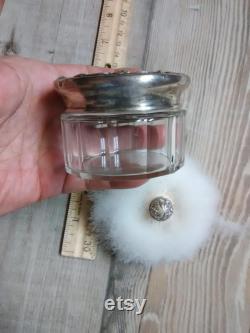 Vintage antique down powder puff and jar FandB monogrammed