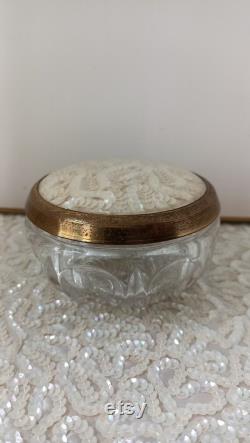 Vintage beads Trinket Box Vanity Jar Jewlery Box, Round Glass Trinket Container