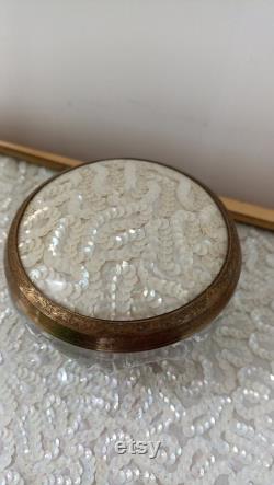 Vintage beads Trinket Box Vanity Jar Jewlery Box, Round Glass Trinket Container