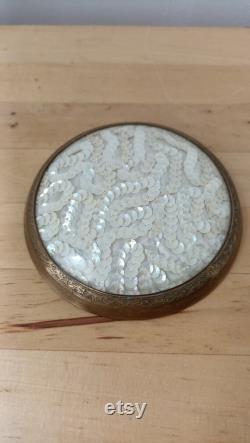 Vintage beads Trinket Box Vanity Jar Jewlery Box, Round Glass Trinket Container