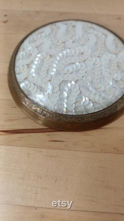 Vintage beads Trinket Box Vanity Jar Jewlery Box, Round Glass Trinket Container