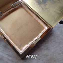 Vintage brass powder box with mother of pearl inlay collectible decorative piece