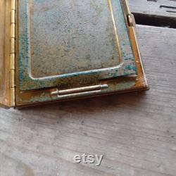 Vintage brass powder box with mother of pearl inlay collectible decorative piece