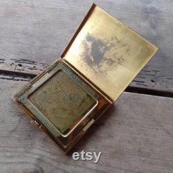 Vintage brass powder box with mother of pearl inlay collectible decorative piece