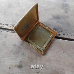 Vintage brass powder box with mother of pearl inlay collectible decorative piece