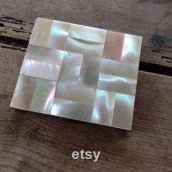 Vintage brass powder box with mother of pearl inlay collectible decorative piece