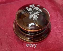 Vintage brown glass powder box, amber shades glass container, colors of nature in spring, easter, st patrick's day