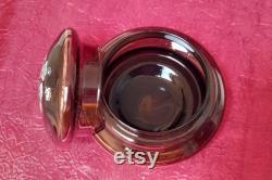 Vintage brown glass powder box, amber shades glass container, colors of nature in spring, easter, st patrick's day