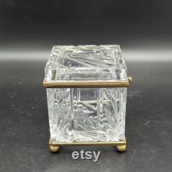 Vintage cut crystal and brass Castilian imports casket box vanity decor