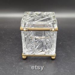 Vintage cut crystal and brass Castilian imports casket box vanity decor