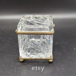 Vintage cut crystal and brass Castilian imports casket box vanity decor